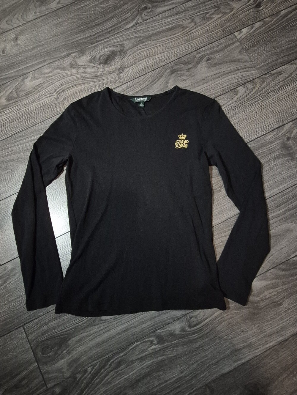 Ralph Lauren Black Long-Sleeve Crew Sweater with Gold Crest